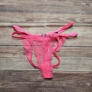 5/$15 Seven Til Midnight Hot Pink Cutout Backless Lace Thong Panties